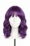 14 Inch Short Water Wave Violet Purple Wig with Bangs